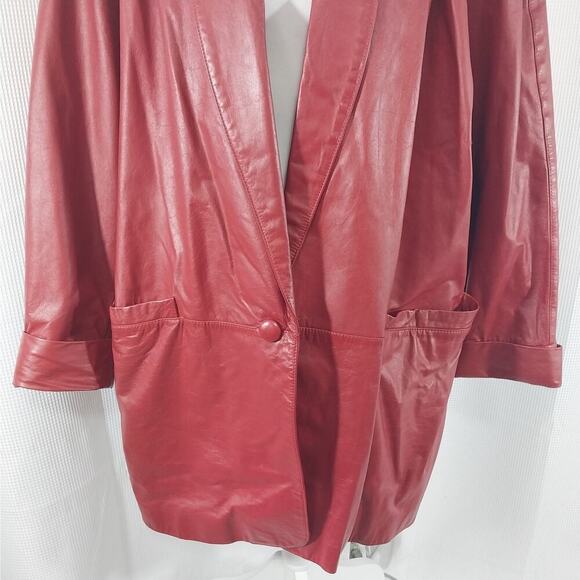 TIBOR! RICH CARDINAL RED GENUINE LEATHER 1 BUTTON JACKET, BLAZER, COAT! SZ L - Picture 5 of 10